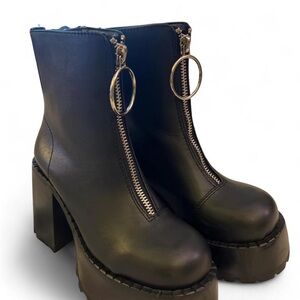 Demonia Black Chunky Platform Heeled Boots